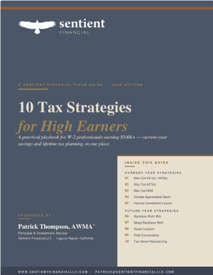 10 Tax Strategies for High Earners guide by Patrick Thompson covering tax planning strategies for professionals approaching retirement.